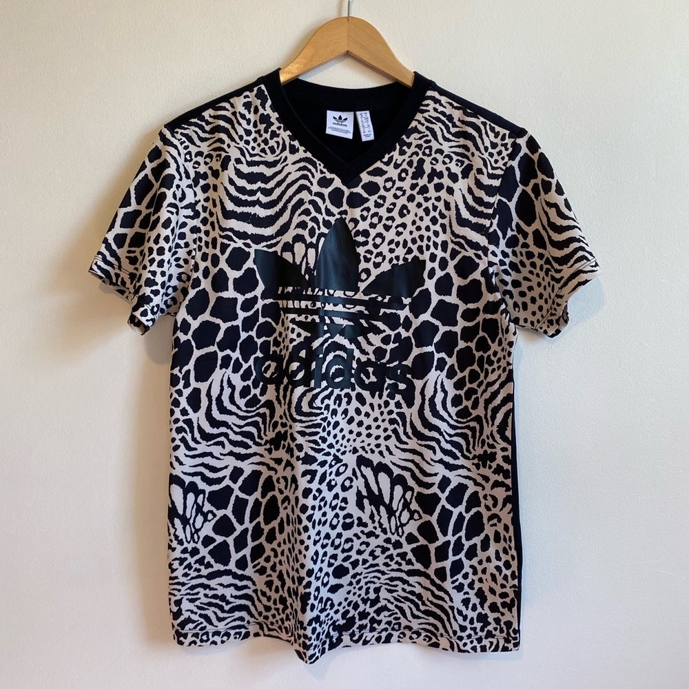 Adidas Leopard Print Logo VNeck Workout Tee Small